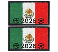 2PCS World Cup Soccer Patches 2026 Mexico Flag Soccer Patch Embroidered Football Applique for Jersey Backpacks Jacket Bags Hats World Cup Mexico Flag Patch 2026 Set for Fans Hook and Loop