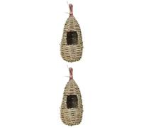 2pcs Woven Birdhouse 10x10x25cm Straw Grass Nest Box for Garden | Natural Grass Rope Build, Oval Rustic Texture, Porch Window Birdwatching, Chickadees and Wild Birds