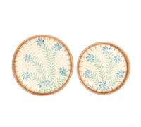 2pcs Woven Snack Serving Tray Round Traditional Handmade Art Style Rattan Decorative Tray for Food Fruit Elegant Design Large Capacity for Living Room Tea Room Home Decor 30cm 35cm (Cymbidium Pattern)