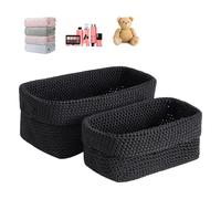 2PCS Woven Storage Basket,Storage Baskets For Shelves,Knitted Cotton Rope Basket For Living Room,Bathrooms,Offices,Kitchens,Towels,Cosmetics,Toys,Jewellery(Black)