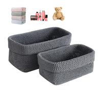 2PCS Woven Storage Basket,Storage Baskets For Shelves,Knitted Cotton Rope Basket For Living Room,Bathrooms,Offices,Kitchens,Towels,Cosmetics,Toys,Jewellery(Grey)