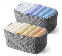 2Pcs Woven Storage Baskets for Yarn Wool Foldable Ice Silk Thread Crochet Organizer Box Knitting Sewing Thread Basket Cleanable Crochet Storage Basket for Office(Grey)