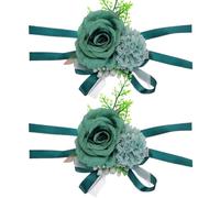 2Pcs Wrist Corsage 4x5" Corsage Wristlet Band Dark Green Silk Corsage for Women with Ribbon Exquisite Corsage for Prom, Wedding, Mother of Bride and Groom