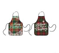 2Pcs Xmas Aprons Set for Cooking and Holiday Celebrations, Adjustable Waist Strap and Fixed Neck Tie, Made from Waterproof Breathable Linen (B)