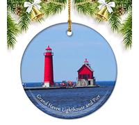 2Pcs Xmas Hanging Grand Haven Lighthouse And Pier Decoration
