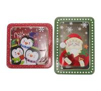 2pcs Xmas Storage Boxes Red Rectangular Reusable Gift Box | Iron and Plastic Build, Classic Festive Styling, for Cookies, Candies, Wrapping, and Reusable Storage Random Style