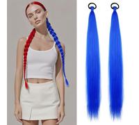 2pcs Yaki Straight 26inch Ponytail Extension with Elastic Band Hair Tie Synthetic Dreadlocks for Braid Invisible Ponytail Hairpiece (Dark Blue)