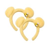 2PCS Yellow Bear Ears Plush Hairband For Daily, Cute Bears Ear Stuffed Headband, Soft Cartoon Bear Ear Hair Hoop With Bee Use For Female Friends Dating Camping Gathering Festival Travel