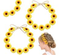 2Pcs Yellow Daisy Flower Headband Boho Flower Headband Floral Hair Wreath Boho Headpiece for Wedding Party Beach Festival