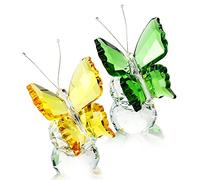 2pcs Yellow Green Crystal Flying Butterfly Figurine Centerpiece