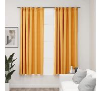 2pcs Yellow Linen-Look Blackout Curtains 140x175cm 100% Polyester with Hooks Set