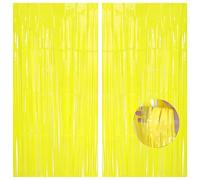 2pcs Yellow Tinsel Curtains, 3.2x6.5ft Macaron Curtain Party Foil Door Curtain Pastel Fringe Curtains Tassel Tinsel Backdrop for Birthday Hen Do Wedding Bridal Shower Party Décor