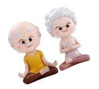 2pcs Yoga Elderly Couple Figurine Resin Cake Topper | Symbolic Love Theme, Assorted Colour Finish, Fits Gift Boxes and Car Dashboards, for Birthdays and Weddings