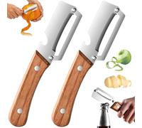 2PCS Zero Snag Wooden Kitchen Tool, Zero Pressure Peeler, Multifunctional Vegetable Peeler with Wooden Handle and Bottle Opener, 2-in-1 Vegetable Fruit Peeler for Potato, Pumpkin, Papaya