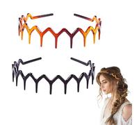 2Pcs Zig Zag Headband, Squiggly Headband, Plastic Leopard Print Hair Band, Shark Tooth Headbands, Fashionable Ladies Teeth Headbands for Fashion Women Men Girls (Black, Brown)