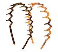 2PCS Zig Zag Headbands Plastic Wavy Hair Band with Comfortable Comb Teeth Headbands for Women and Men Non-slip Classic 90s Hairband Hair Styling Accessories(Bright Turtle Shell, Bright Leopard Print)