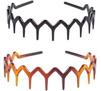 2Pcs Zig Zag Headbands, Plastic Wavy Hair Band with Teeth, Comb Headbands for Women and Men, Classic 90s Hairband Hair Styling Accessories (Black and Brown)