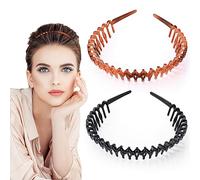 2Pcs Zig Zag Plastic Hair Bands with Wavy Comb - Multi-Style Flexible Alice Bands (Black/Brown)