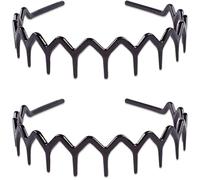 2Pcs Zigzag Headband,Spiky Headband,Women's Adjustable Tooth Headbands,for Women, Girls & Men - Work, Sports, Fashion & Face Washing(Black)