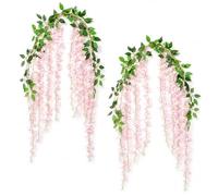 2Pcs12Ft Pink Wisteria Artificial Flowers,Ratta Hanging Garland 20 Branches | Lifelike silk pink fake wisteria flower garlands for romantic wedding backdrops and garden decoration with zero maintenance.