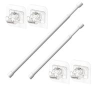 2PcsCurtain Rods Extendable No Drill, Tension Rods for Curtains and Clothes Organisation, Adjustable Net Curtain Poles for Windows, Wardrobes and Doorways,White Finish 30-50cm Range with 6 Hooks
