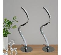 2PCSDecorative Silver Table Lamp, Miniature Bedside Lamp, 3 Color Temperature Dimmable LED Modern Simple Curved Style for Bedroom, Living Room and Office Lighting Decorative Curved Art (Chrome Silver)