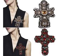 2piece Craft Beaded Crystal Rhinestones Cross Design Patches Applique Sew on Patches Clothes Bags Decorated DIY Sewing