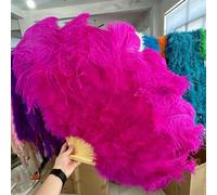 2Piece Peach Pink Ostrich Feathers Fans Foldable Hand Held Decor Plumes Fan Performance Fans Party Props Stage Show Props 130CM-Rose Red-100CM 1Pair(Two)
