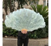 2Piece Peach Pink Ostrich Feathers Fans Foldable Hand Held Decor Plumes Fan Performance Fans Party Props Stage Show Props 130CM-Light Blue-100CM 1PCS Right