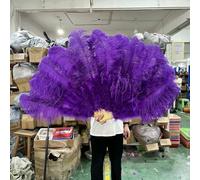 2Piece Peach Pink Ostrich Feathers Fans Foldable Hand Held Decor Plumes Fan Performance Fans Party Props Stage Show Props 130CM-15 Purple-130CM 1Pair(Two)