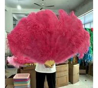 2Piece Peach Pink Ostrich Feathers Fans Foldable Hand Held Decor Plumes Fan Performance Fans Party Props Stage Show Props 130CM-Watermelon Red-100CM 1PCS Left