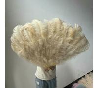 2Piece Peach Pink Ostrich Feathers Fans Foldable Hand Held Decor Plumes Fan Performance Fans Party Props Stage Show Props 130CM-47 khaki-100CM 1Pair(Two)