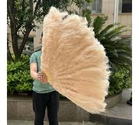 2Piece Peach Pink Ostrich Feathers Fans Foldable Hand Held Decor Plumes Fan Performance Fans Party Props Stage Show Props 130CM-champagne-130CM 1Pair(Two)
