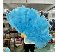 2Piece Peach Pink Ostrich Feathers Fans Foldable Hand Held Decor Plumes Fan Performance Fans Party Props Stage Show Props 130CM-28 Sky Blue-100CM 1PCS Right