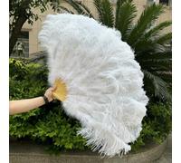 2Piece Peach Pink Ostrich Feathers Fans Foldable Hand Held Decor Plumes Fan Performance Fans Party Props Stage Show Props 130CM-White-100CM 1PCS Left