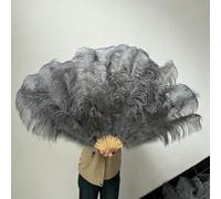 2Piece Peach Pink Ostrich Feathers Fans Foldable Hand Held Decor Plumes Fan Performance Fans Party Props Stage Show Props 130CM-grey-130CM 1Pair(Two)