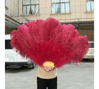 2Piece Peach Pink Ostrich Feathers Fans Foldable Hand Held Decor Plumes Fan Performance Fans Party Props Stage Show Props 130CM-07 Wine Red-130CM 1PCS Left