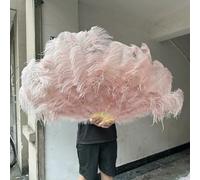 2Piece Peach Pink Ostrich Feathers Fans Foldable Hand Held Decor Plumes Fan Performance Fans Party Props Stage Show Props 130CM-Leather Pink-100CM 1Pair(Two)