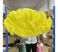 2Piece Peach Pink Ostrich Feathers Fans Foldable Hand Held Decor Plumes Fan Performance Fans Party Props Stage Show Props 130CM-Yellow-130CM 1Pair(Two)
