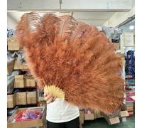 2Piece Peach Pink Ostrich Feathers Fans Foldable Hand Held Decor Plumes Fan Performance Fans Party Props Stage Show Props 130CM-red coffee-100CM 1PCS Right