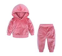 2Piece Toddler Baby Boys Girls Velvet Tracksuits,Long Sleeve Stripe Solid Hoodie Pants Sweatsuit Outfits Set with Pockets Pink