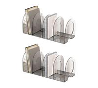 2Pieces Acrylic Bookend For Shelf 4 Section Book End Desktop Organizers Stoppers Magazine Stand 32x12.8x13.7cm Adjustable Spacing Bookends