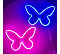 2Pieces Butterfly Neon Signs for Wall Office Dorm Wedding Birthday Party Room Decor,Neon Butterfly Led Signs Butterfly Lights for Teen Girls,USB or 3-AA Battery Powered(Blue+Pink)