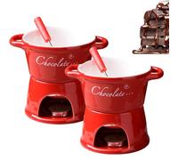 2Pieces Chocolate Fondue Mug, 330ml Chocolate Melting Cup, Ceramic Sweet Fondue Cup with Fork, Ceramic Butter Warmers Pot Set, Personal Cheese Melting Cups for Sauce Candy Bread Caramel Date Night