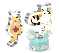 2Pieces Cookie Cutters Set, Cute Cat Shape Biscuit Cutters Stainless Steel Sandwich Cutters Vegetable Fruit Chocolate Cutters Baking Tools Fondant Cutter Set for DIY Pastry Donut Cake Decoration