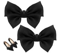 2Pieces Decorative Shoe Clips Handmade Bow Knot Shoe Charms Removable Satin Shoe Bow Buckle Clips Wedding Party Outfit Accessories for Women Girls Dress Shoes Pumps Flats High Heels(Black)