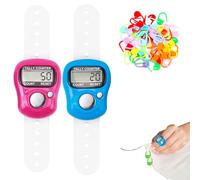 2Pieces Finger Counter Electronic Digital Display Stitch Counter con 50Knitting Markers Crochet Colourful Closure Clip Hand Clicker Counters Sewing Knitting Accessories for Sports Counting Cargo Golf