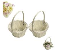 2pieces Flower Girl Basket, Imitation Rattan Woven Flower Basket, Small Hamper Baskets With Handle, Aesthetic Photography Props, Mini Storage Baskets For Confetti, Decorative Container(Circular)
