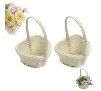 2pieces Flower Girl Basket, Imitation Rattan Woven Flower Basket, Small Hamper Baskets With Handle, Aesthetic Photography Props, Mini Storage Baskets For Confetti, Decorative Container(Heart shape)