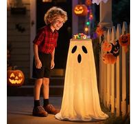 2Pieces Halloween Decoration Ghost Candy Bowl, Light Up Ghost Sweet Bowls Stand, Candy Dish Holder with LED Light, Spooky Trick or Treat Candys Holder, Glowing Ghosts For Halloween Festive Home Door